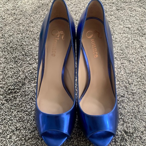 Nordstrom Blue Peep Toe Platform Flounce Heels - Picture 3 of 5